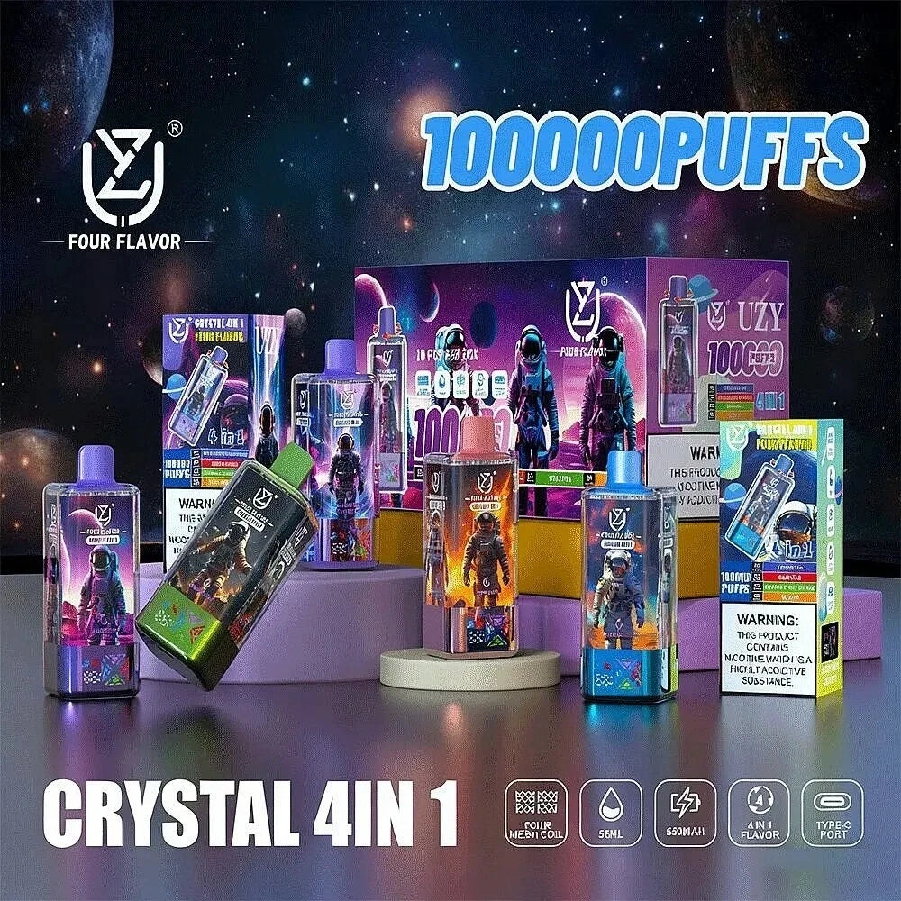 UZY Four Flavors 100K Puffs Crystal 4 w 1 smaki jednorazowy waporyzator elektroniczny papieros z wyświetlaczem LED