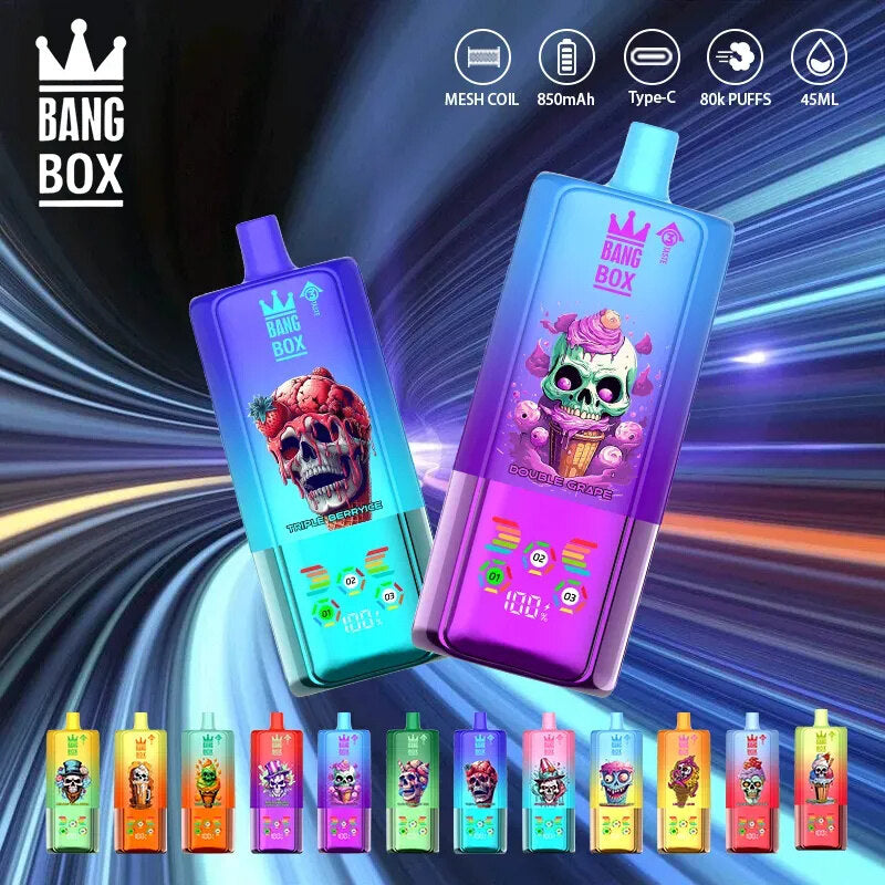 Bang Box 80.000 Puffs Vape Descartável 3 em 1 - Vista Geral do Produto, Design Compacto Recarregável