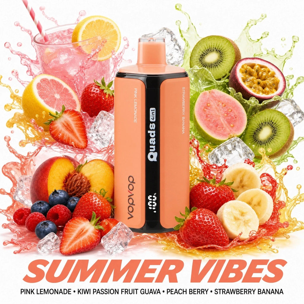 VopVop Quads 120.000 Puffs 4 em 1 - Sabores Frutas Tropicais, Ananás e Framboesa Azul Premium