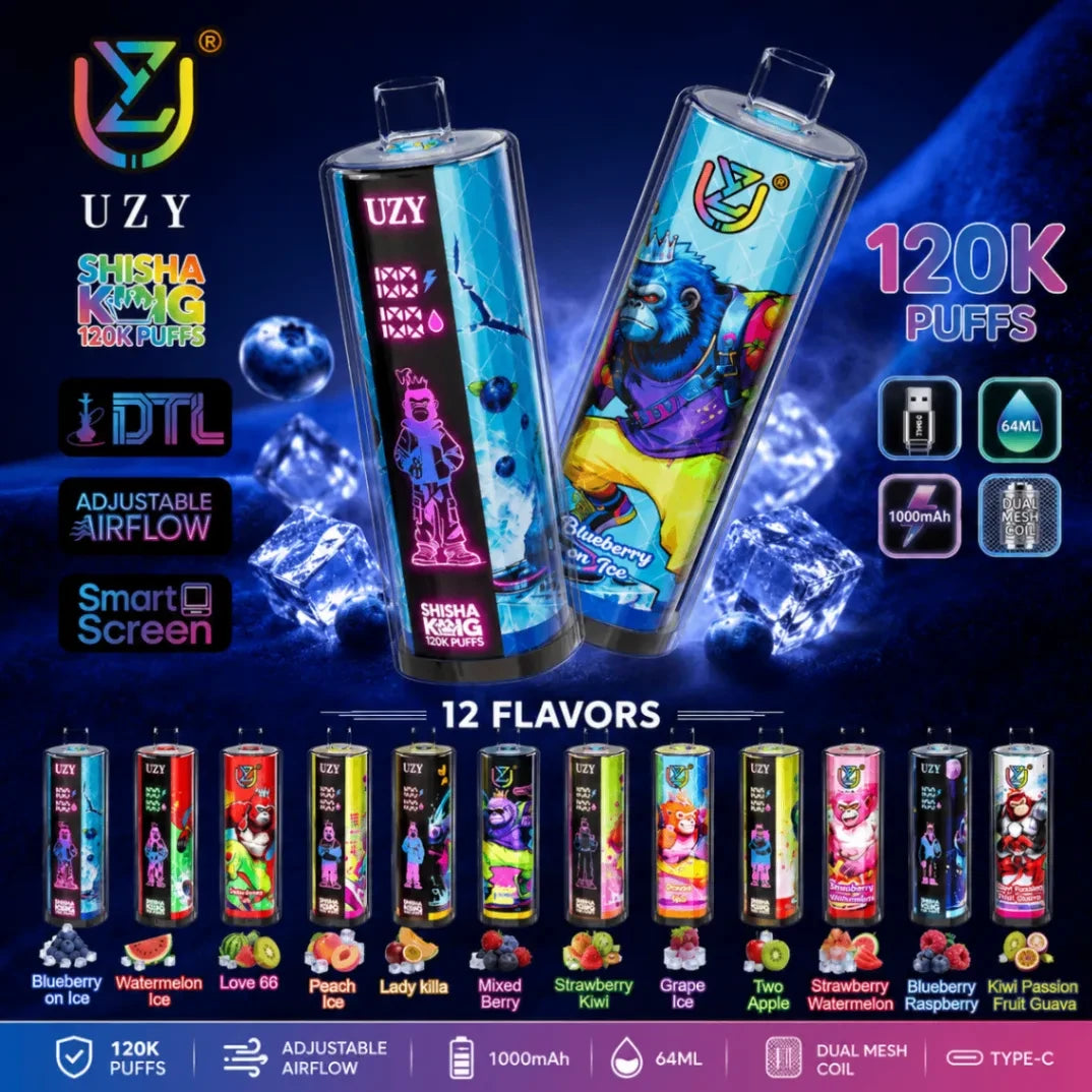 UZY Shisha Hookah King 120.000 Puffs Vape DTL Crystal Recarregável - Vista Frontal do Produto