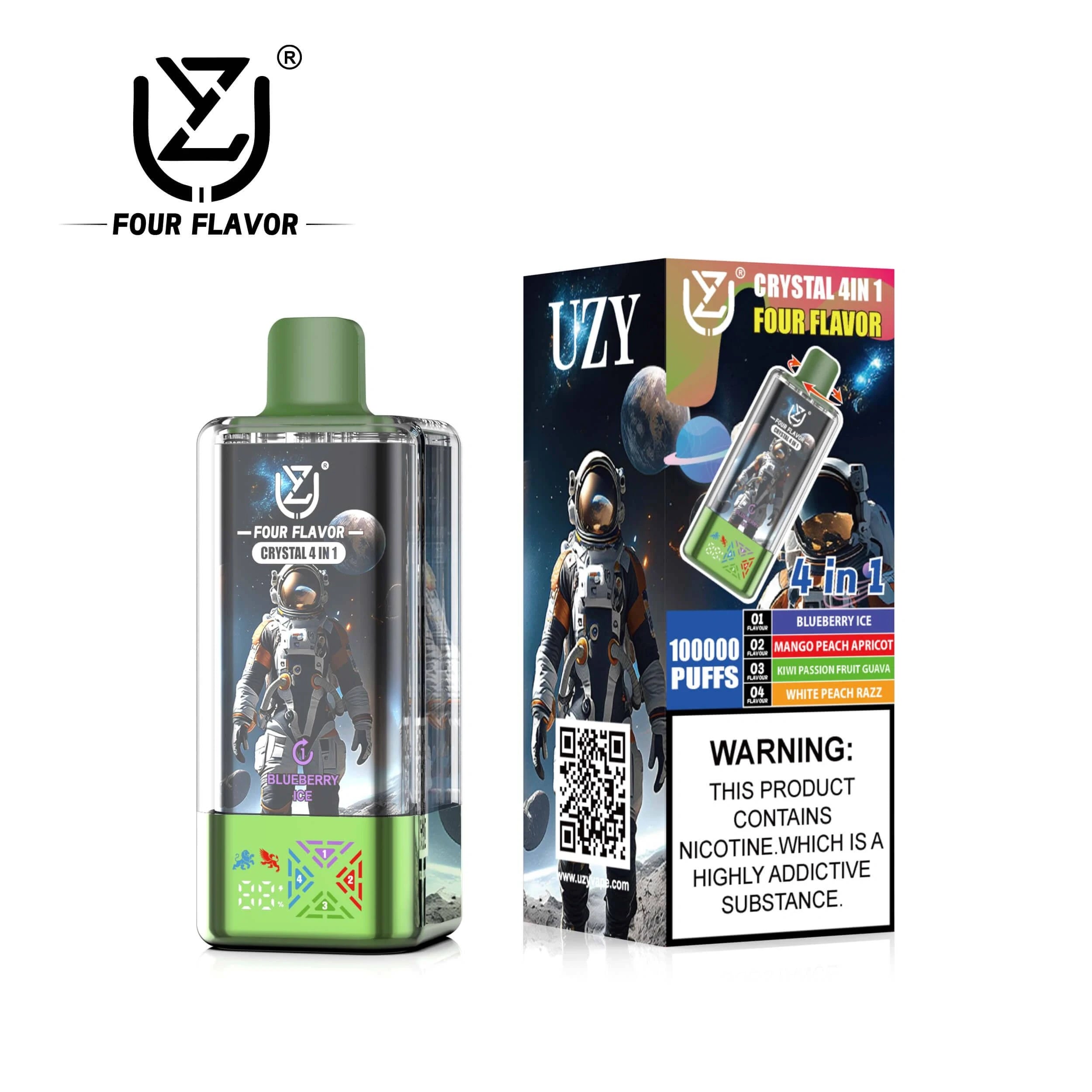 UZY 100.000 Puffs Crystal 4 em 1 - vape recarregável com porta Tipo-C e bateria 650mAh