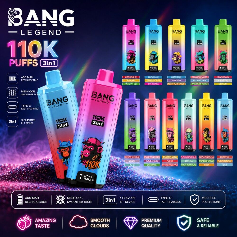 Bang Legend 110K Puffs 3 em 1 Vape Descartavel Recarregavel Portugal - Vista Frontal