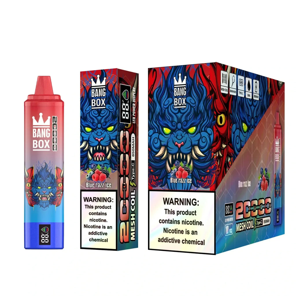 Bang Box 20000 Puffs Vape Descartável - Sabores Melancia Gelada, Mirtilo e Morango Premium