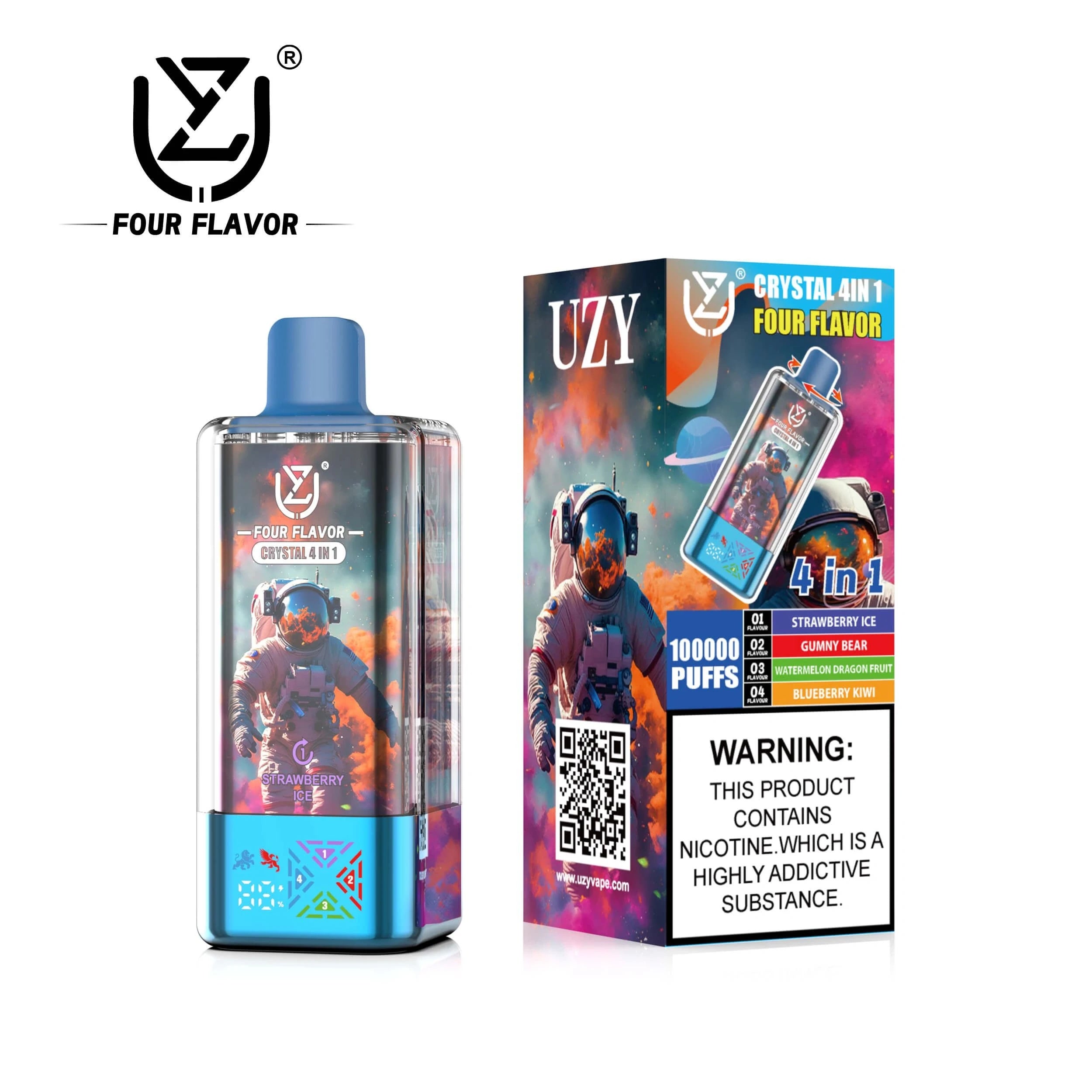 UZY 100.000 Puffs Crystal 4 em 1 - produto recarregável para uso prolongado