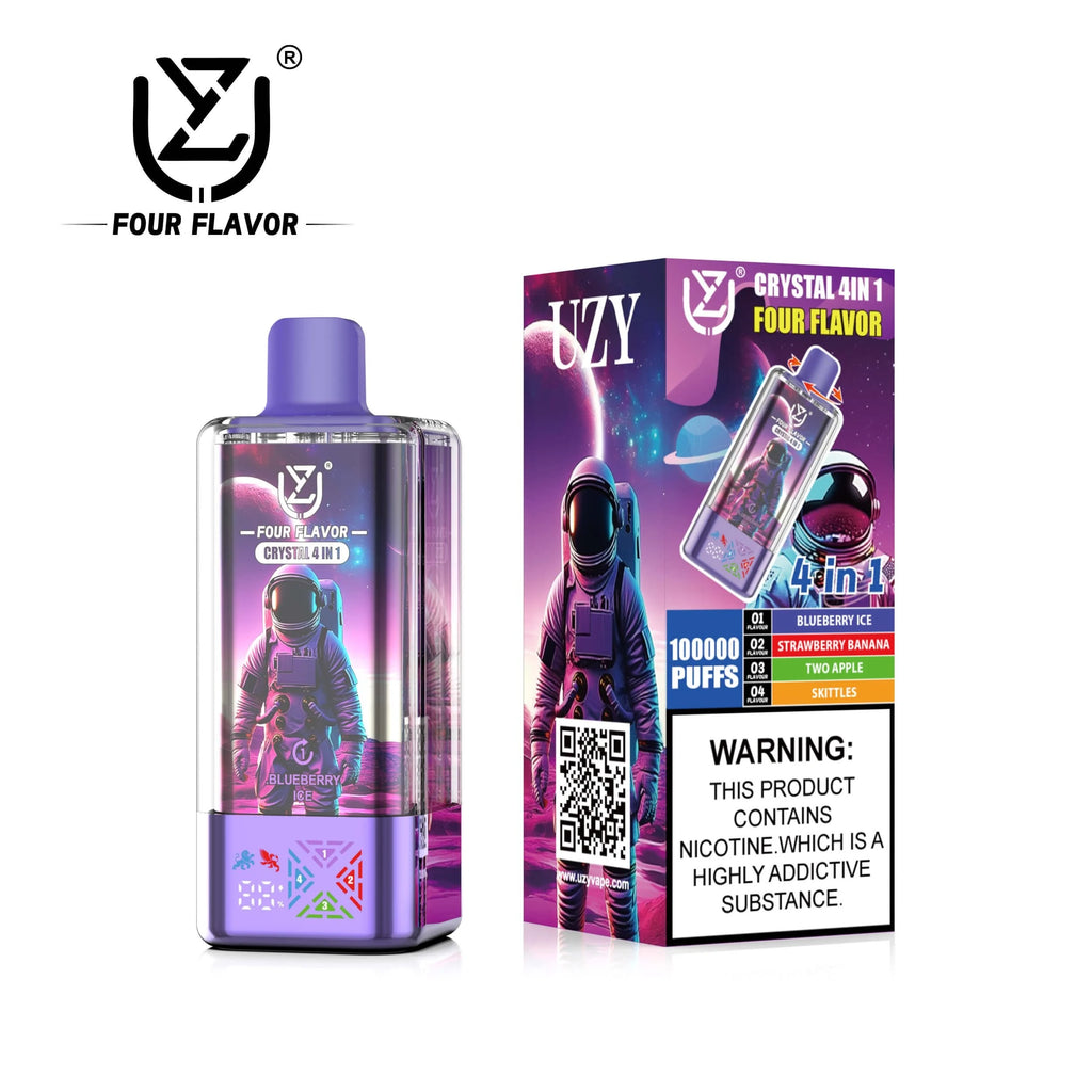 UZY 100.000 Puffs Crystal 4 em 1 - ecrã LED para bateria e nível de e-líquido