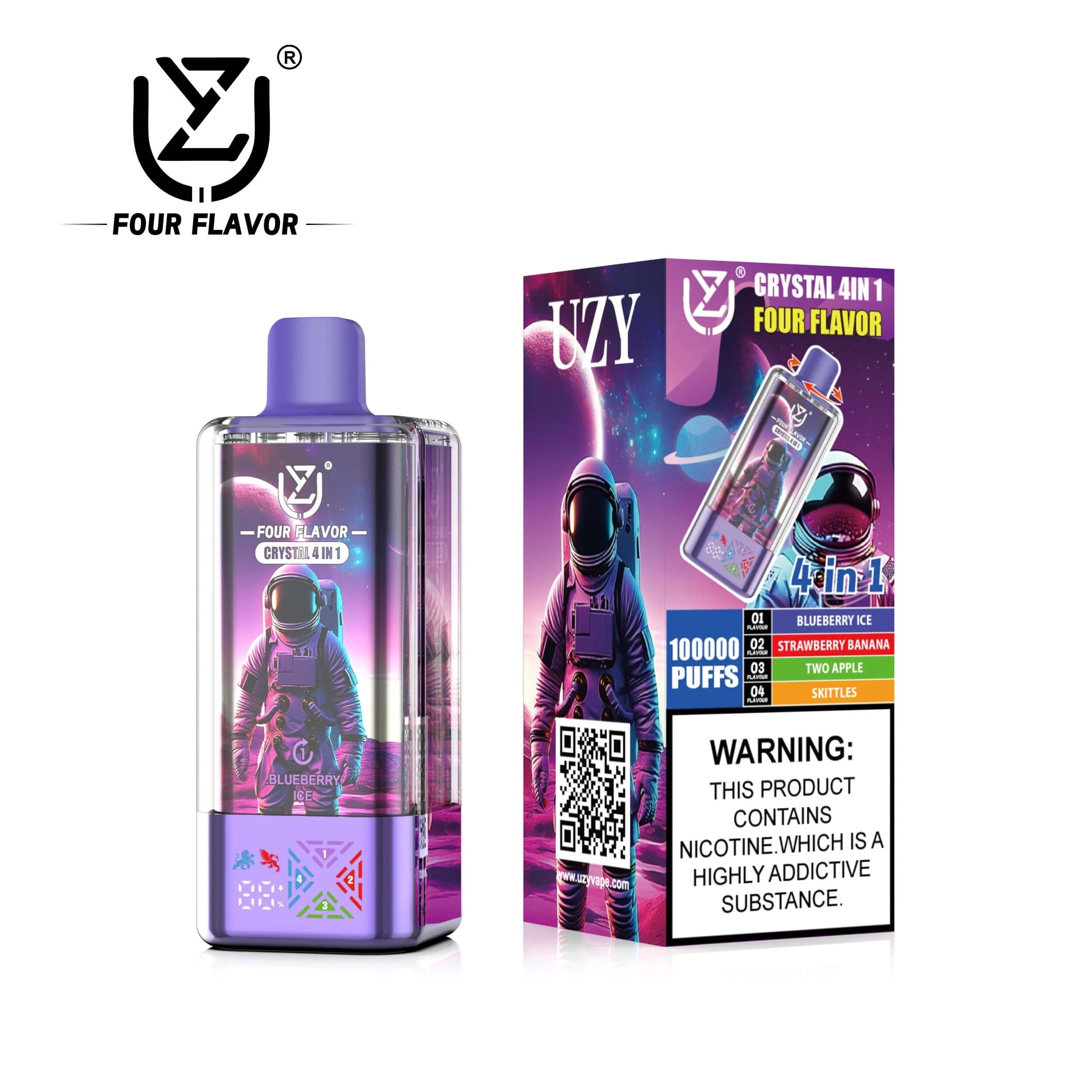 UZY 100.000 Puffs Crystal 4 em 1 - ecrã LED para bateria e nível de e-líquido
