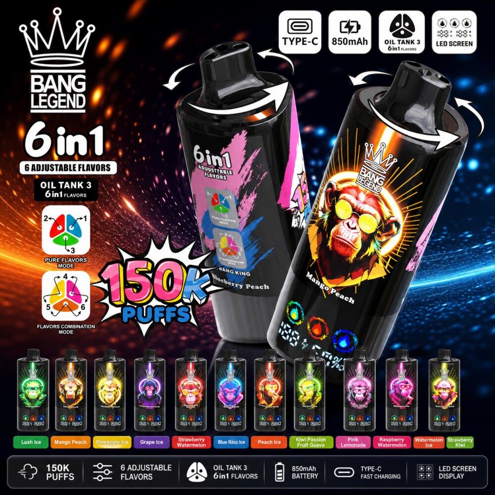 Bang Legend 150K Puffs 6 em 1 Vape Descartável Display LED Portugal