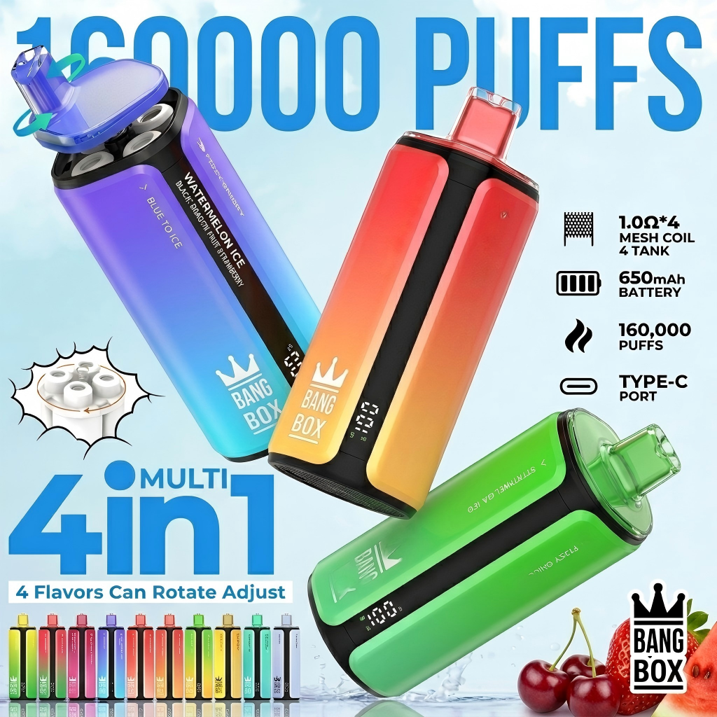 Bang Box 160K Puffs 4 em 1 Vape LED Recarregavel Portugal - Vista Frontal