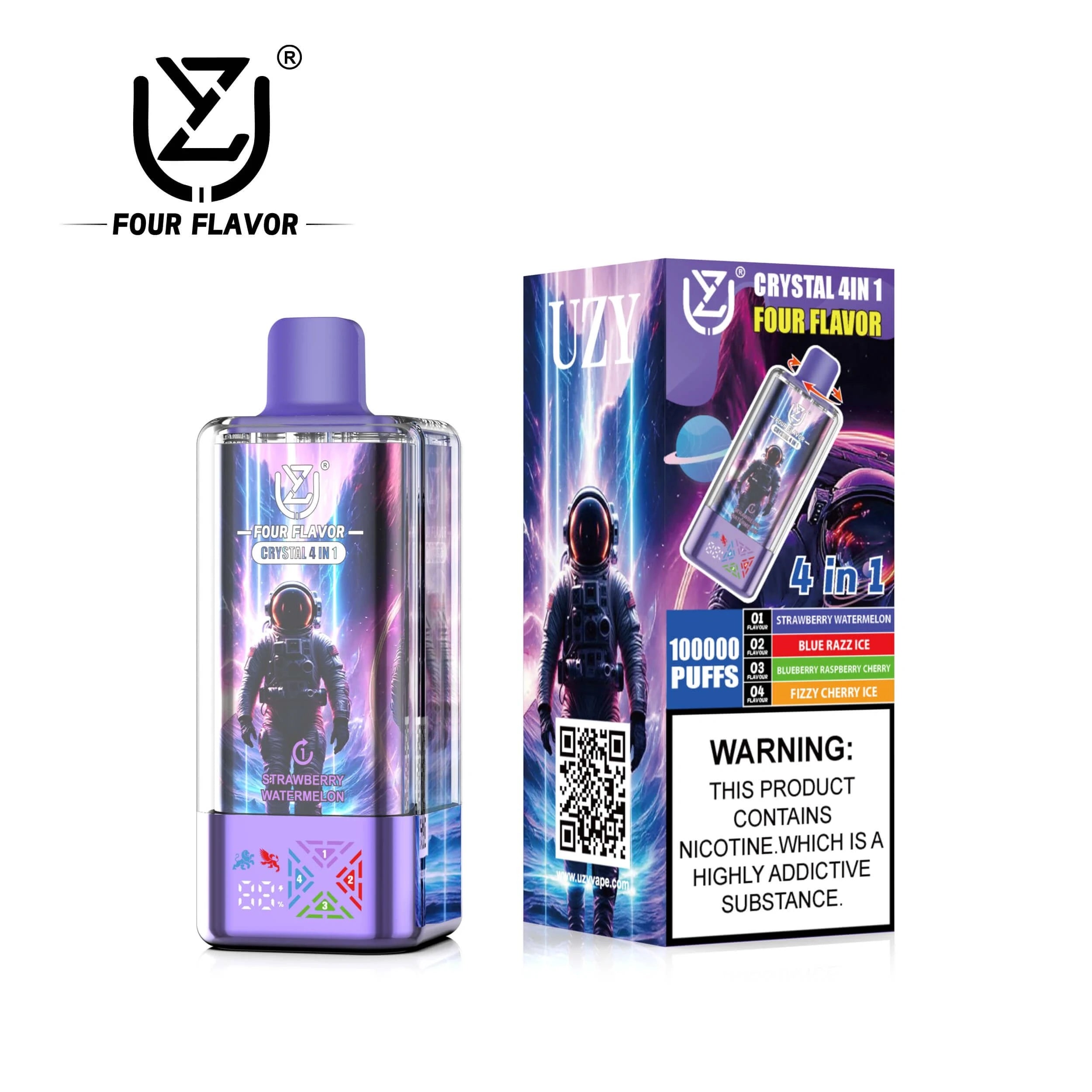 UZY 100.000 Puffs Crystal 4 em 1 - sabores frutados e gelados disponíveis