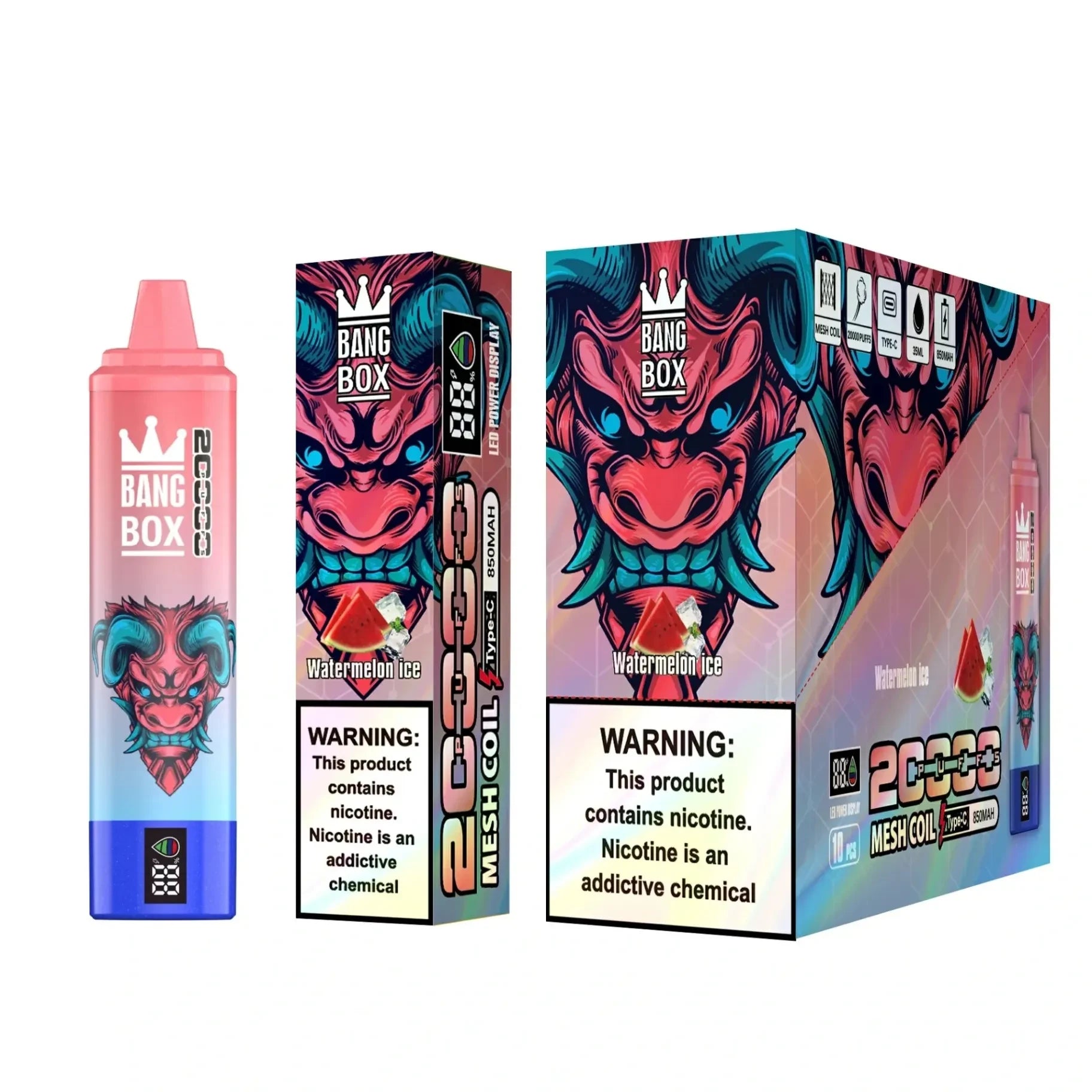 Bang Box 20000 Puffs Vape Recarregável - Bateria 850mAh de Longa Duração, Carregamento Rápido