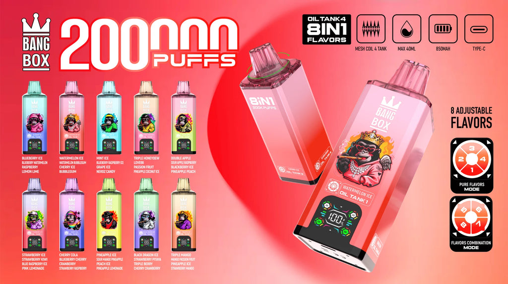 Bang Box 200.000 Puffs Vape Descartável 8 em 1 - Vista do Produto Design Inovador