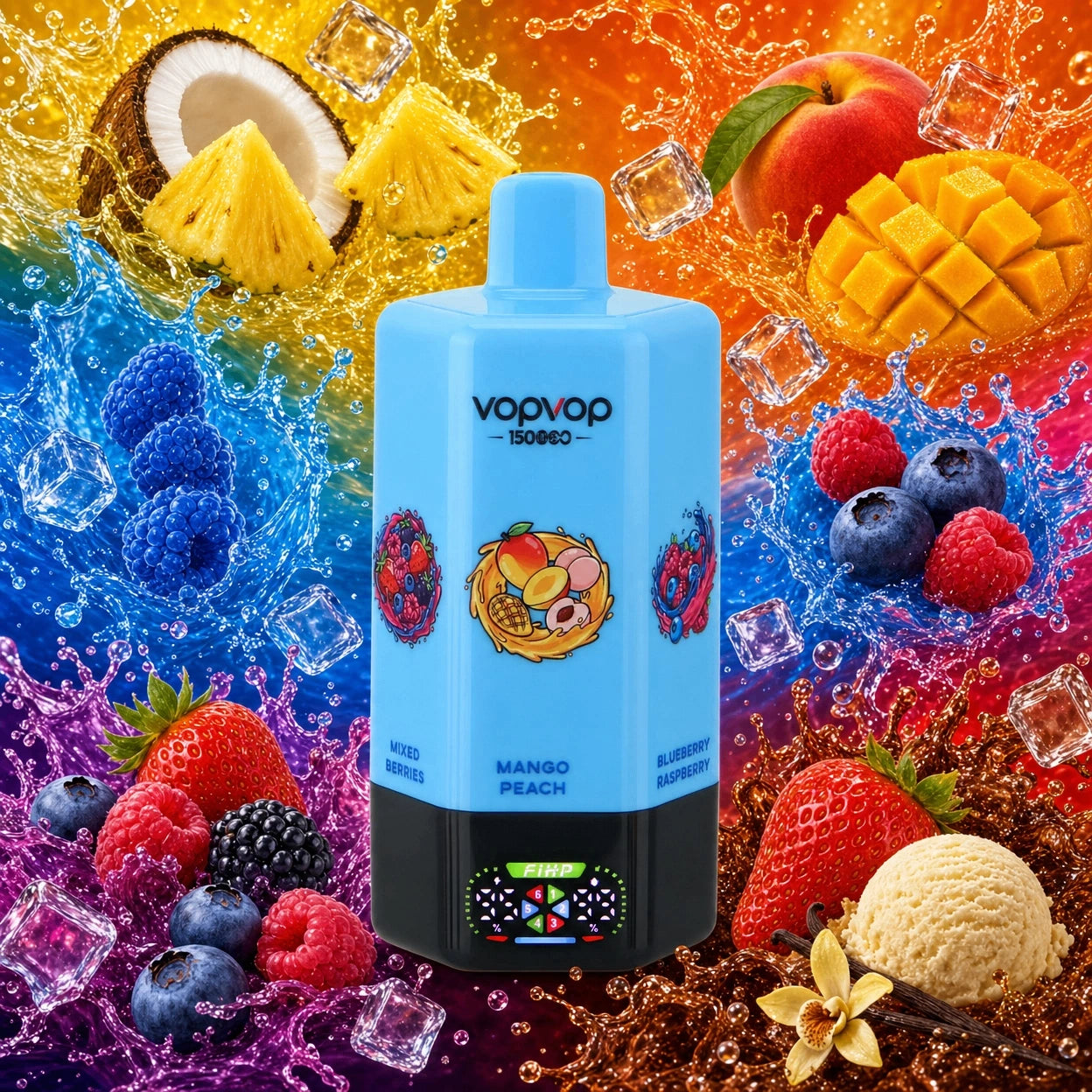 VOPVOP 150.000 Puffs 6 em 1 - Sistema 6 Sabores Rotativos, Troca de Sabor com Botao Lateral