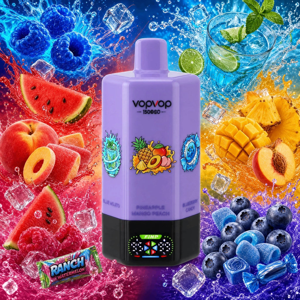 VOPVOP 150.000 Puffs 6 em 1 - Combinacoes de Sabores Disponíveis, Frutas Geladas e Tropicais Premium