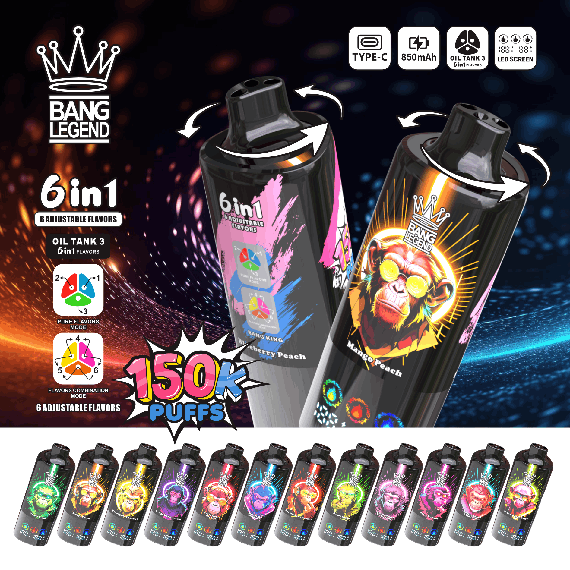 Bang Legend 150K Design Compacto Tanque Triplo 6 Sabores Portugal