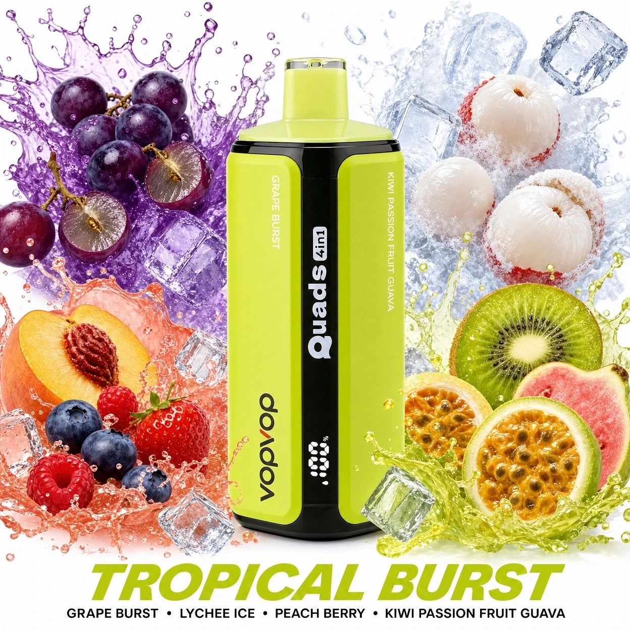 VopVop Quads 120.000 Puffs 4 em 1 - Comparação de Sabores Quads, Escolha a Sua Combinação Favorita