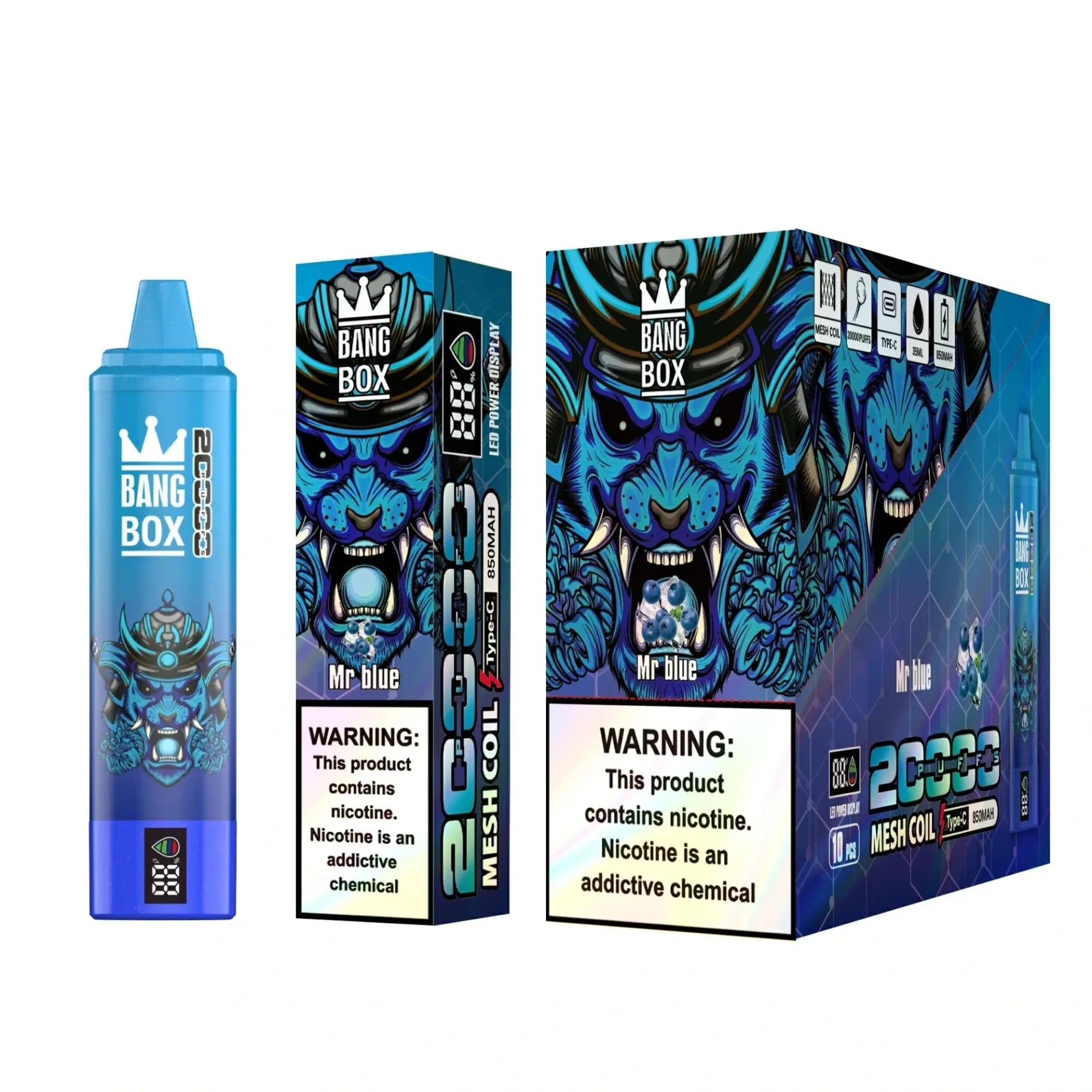 Bang Box 20000 Puffs Vape Recarregável - Comparação Nicotina 0% 2% 5%, Ideal para Reducao Gradual