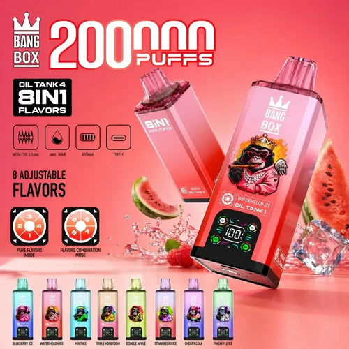 Bang Box 200.000 Puffs Vape Descartável 8 em 1 - Sabor Melancia Gelada com Bateria 850mAh