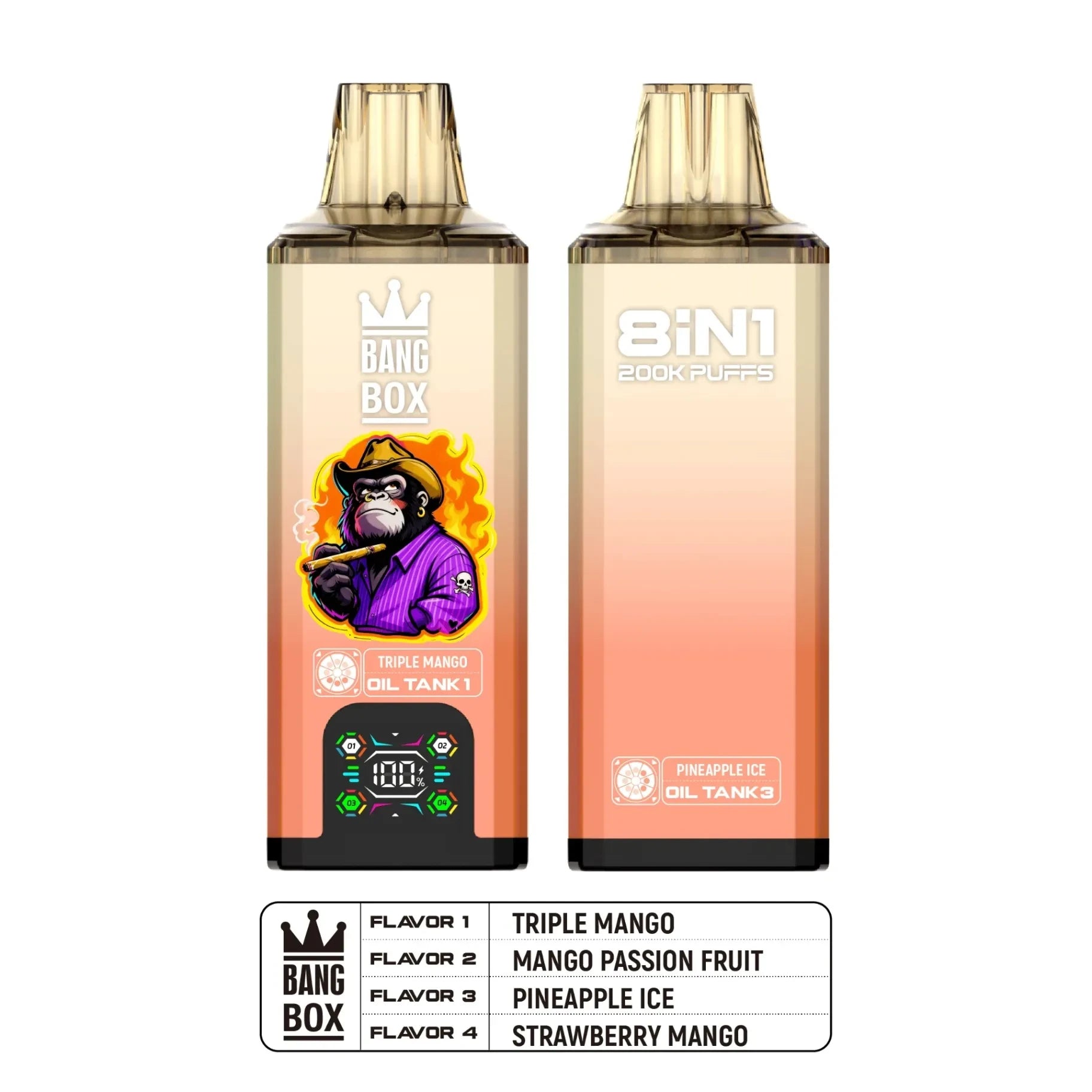 Bang Box 200.000 Puffs Vape Descartável 8 em 1 - 10 Séries de Sabores Premium, Tecnologia Mesh Coil 4 Tank