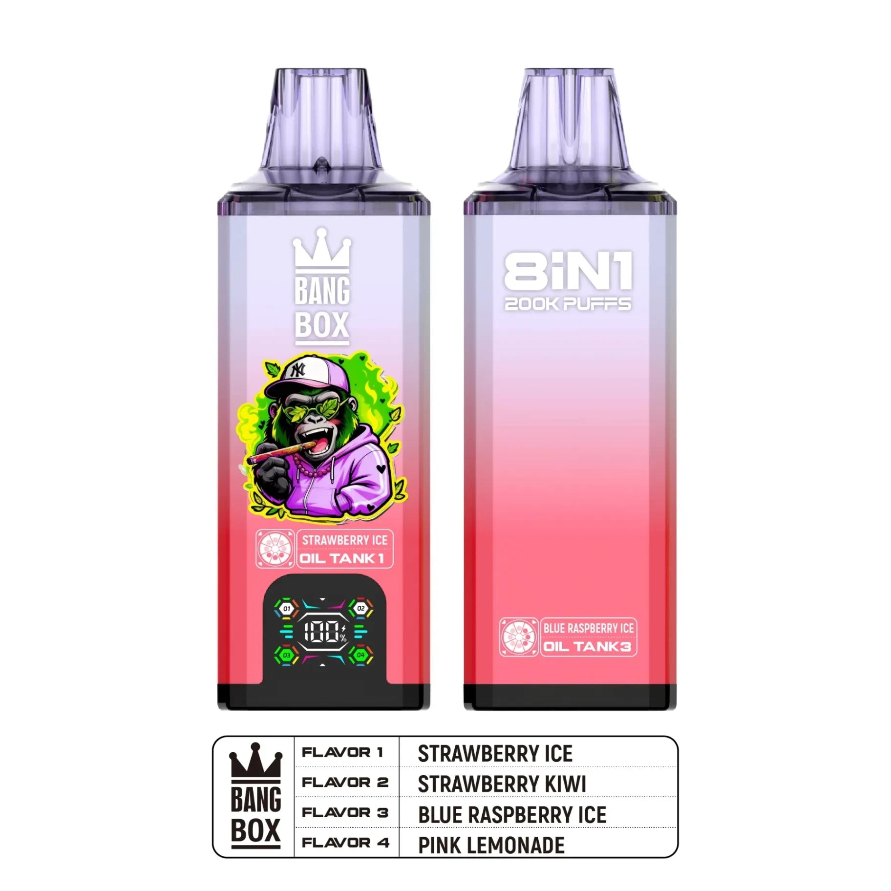 Bang Box 200.000 Puffs Vape Descartável 8 em 1 - Sabores Morango Gelado e Framboesa Azul, Entrega CTT Portugal