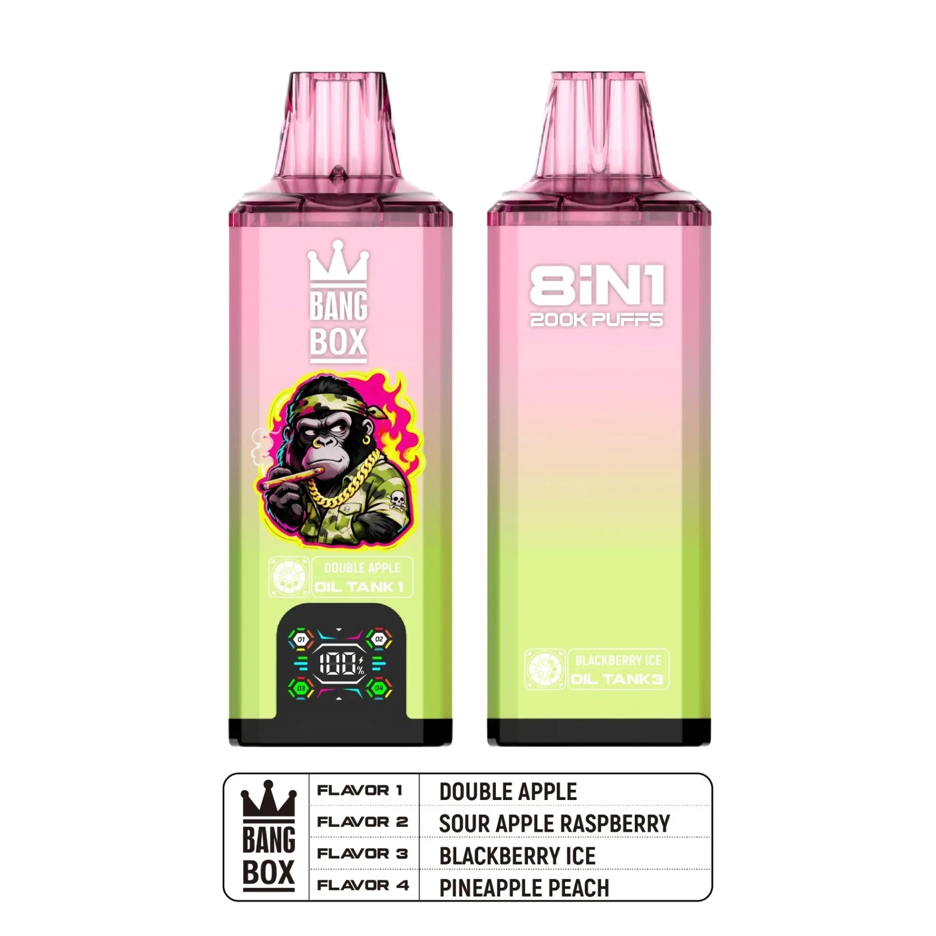Bang Box 200.000 Puffs Vape Descartável 8 em 1 - Variedade de Sabores com Sistema de Ajuste Inteligente