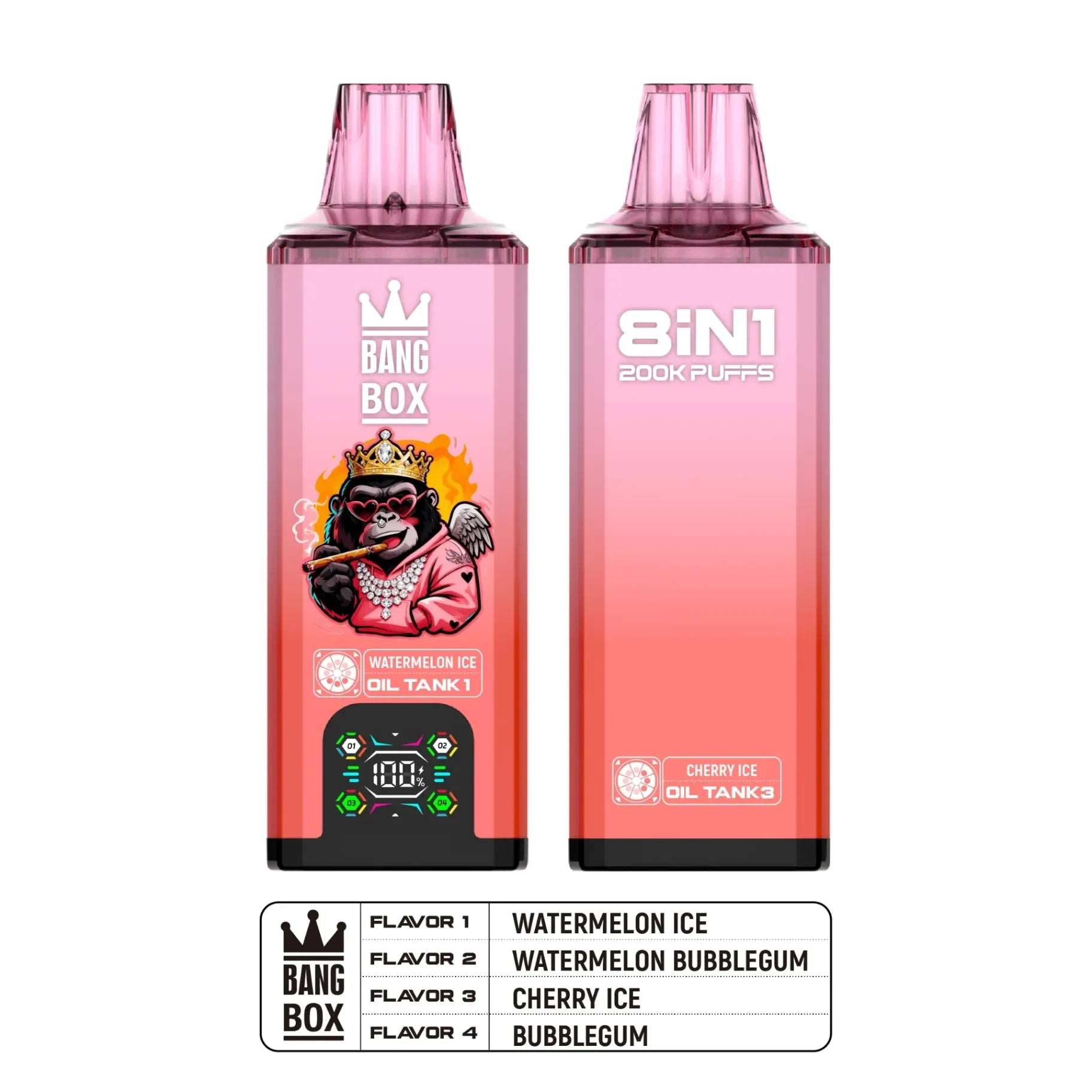 Bang Box 200.000 Puffs Vape Descartável 8 em 1 - Sabor Melancia Gelada, Dispositivo Recarregável Type-C