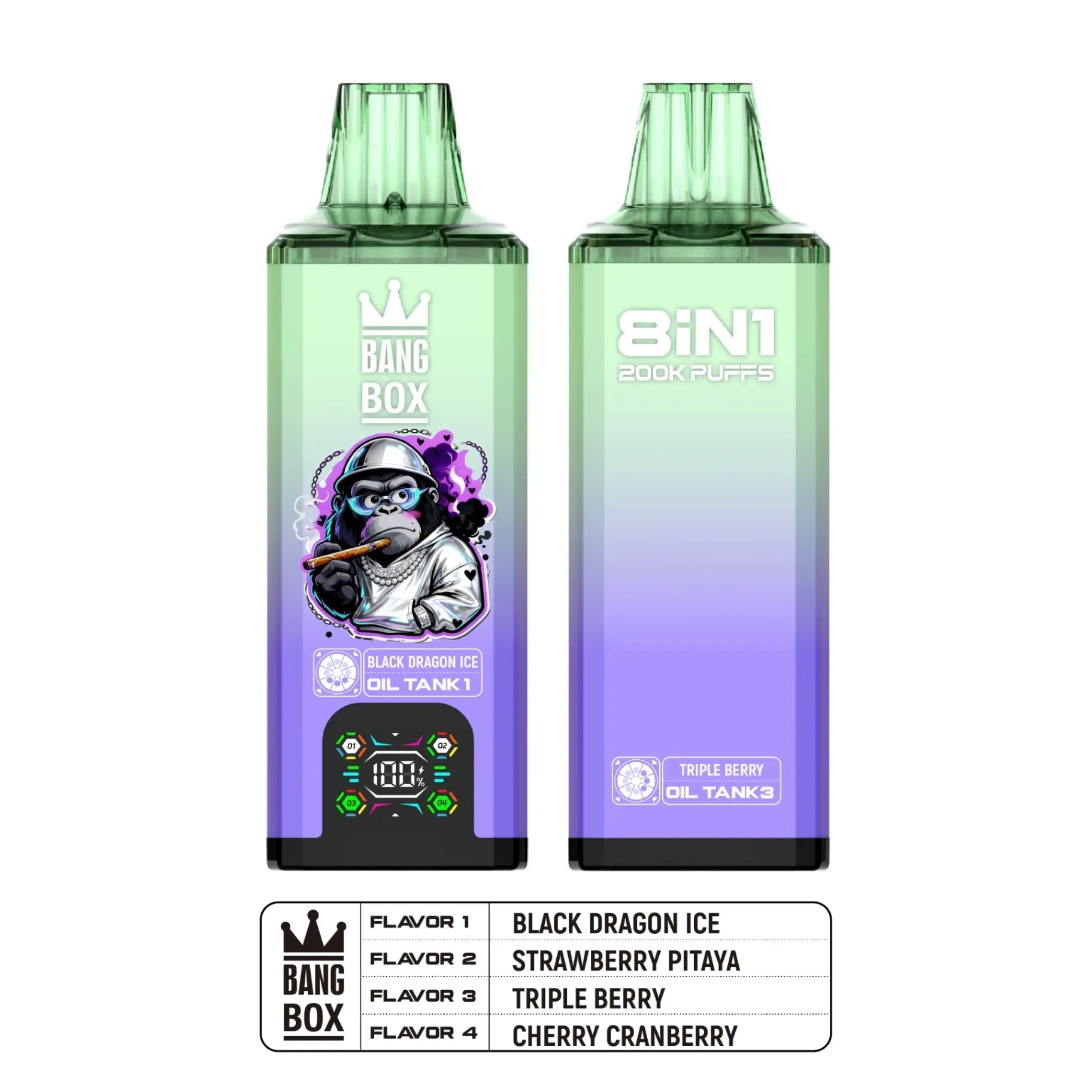 Bang Box 200.000 Puffs Vape Descartável Recarregável 8 em 1 - Design Compacto e Ergonómico, 80ml E-líquido
