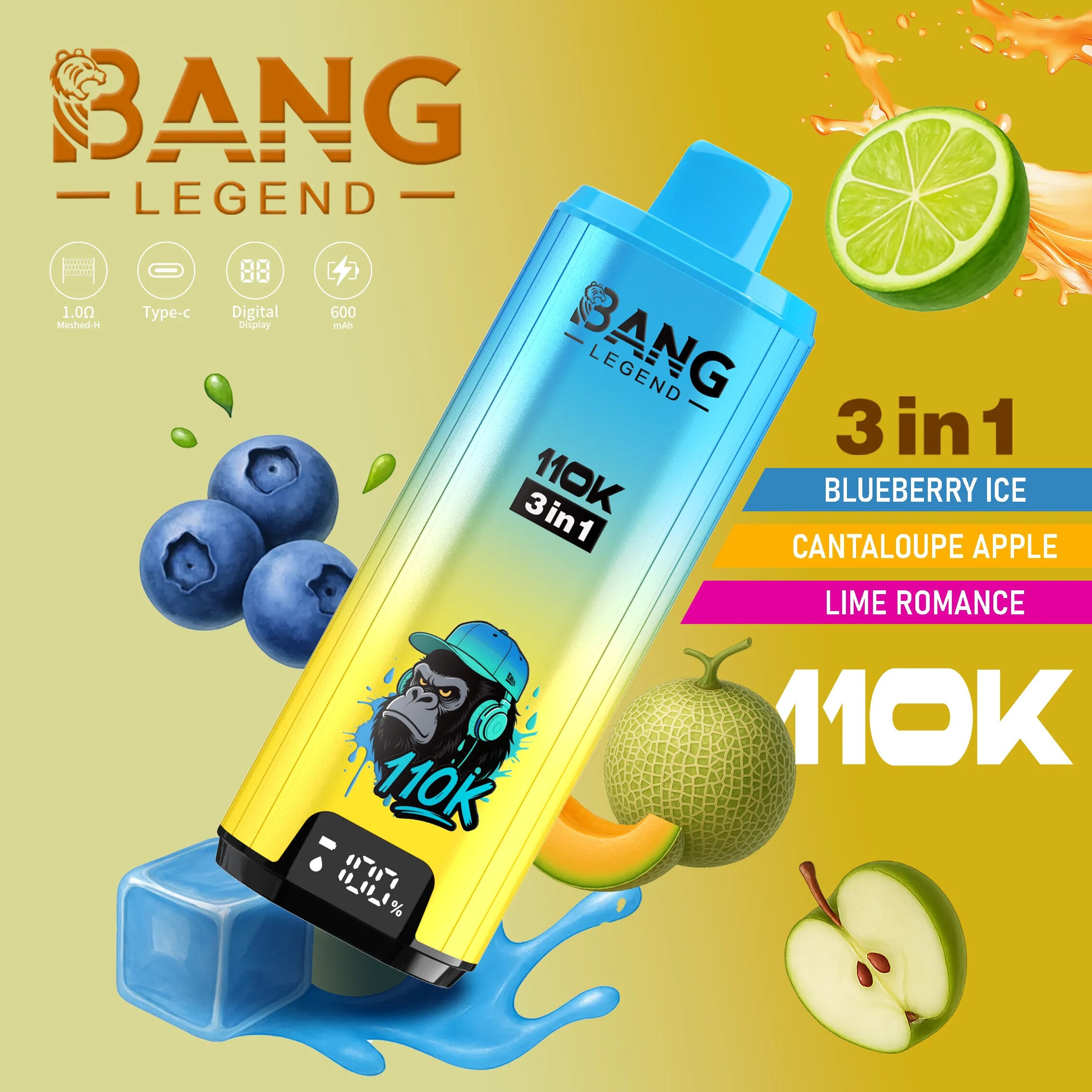 Bang Legend 110K Puffs Tecnologia Mesh Coil Sabor Intenso Vapor Denso Portugal