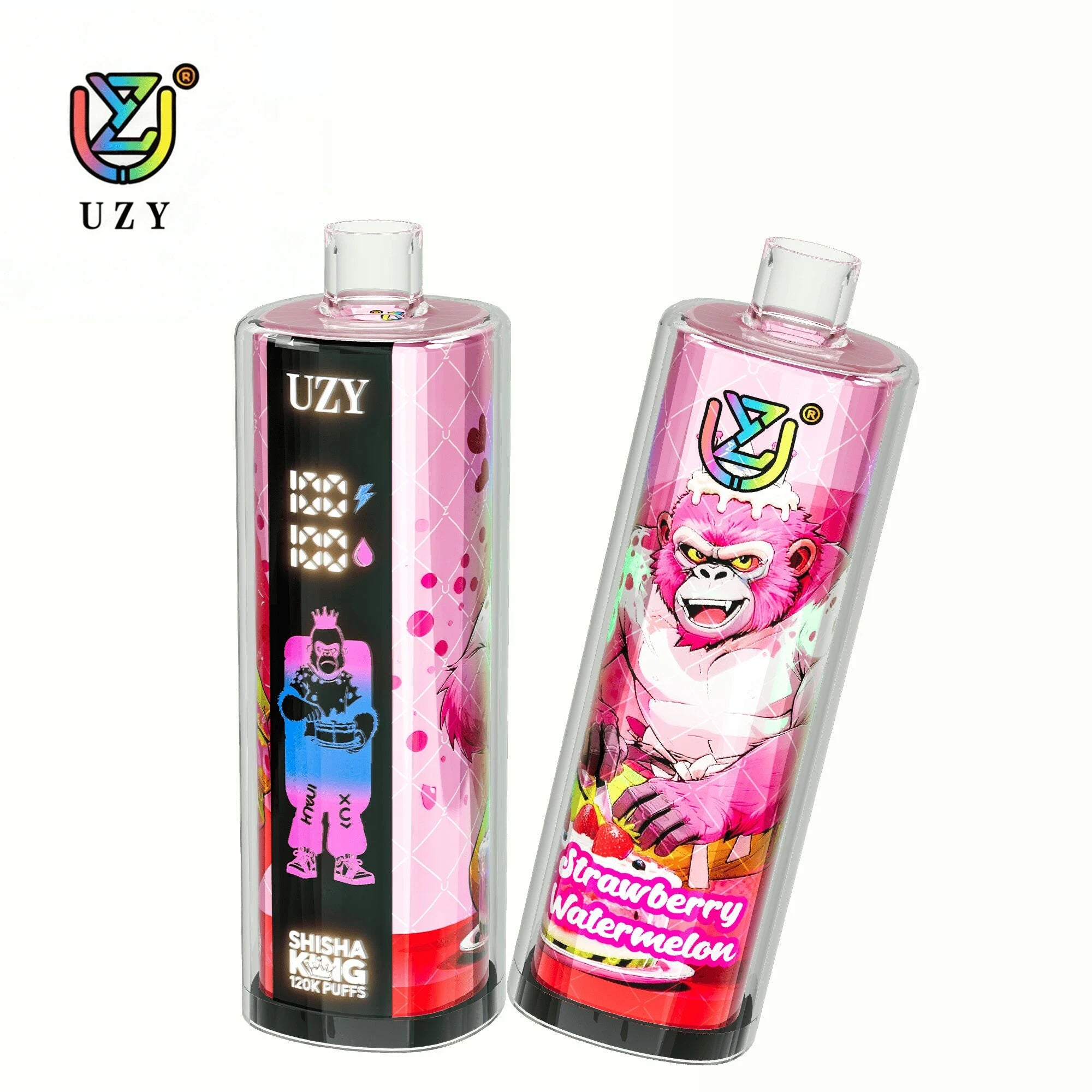 UZY Shisha Hookah King 120.000 Puffs Vape DTL Crystal Recarregável - Vista Lateral e Detalhes do Design