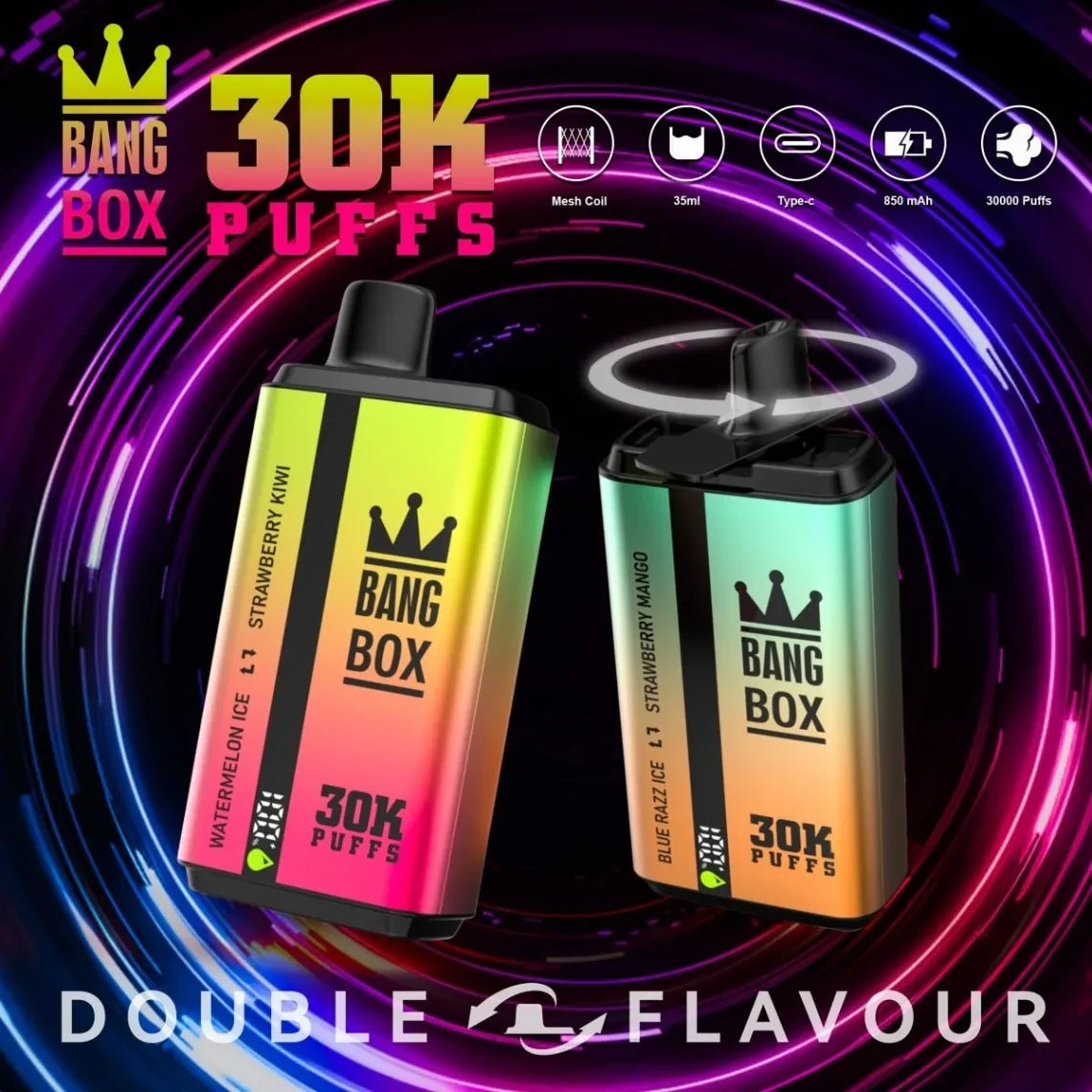Bang Box 30000 Puffs Vape Descartável Sabor Duplo - Vista Frontal com Sistema Sabor Duplo Recarregável